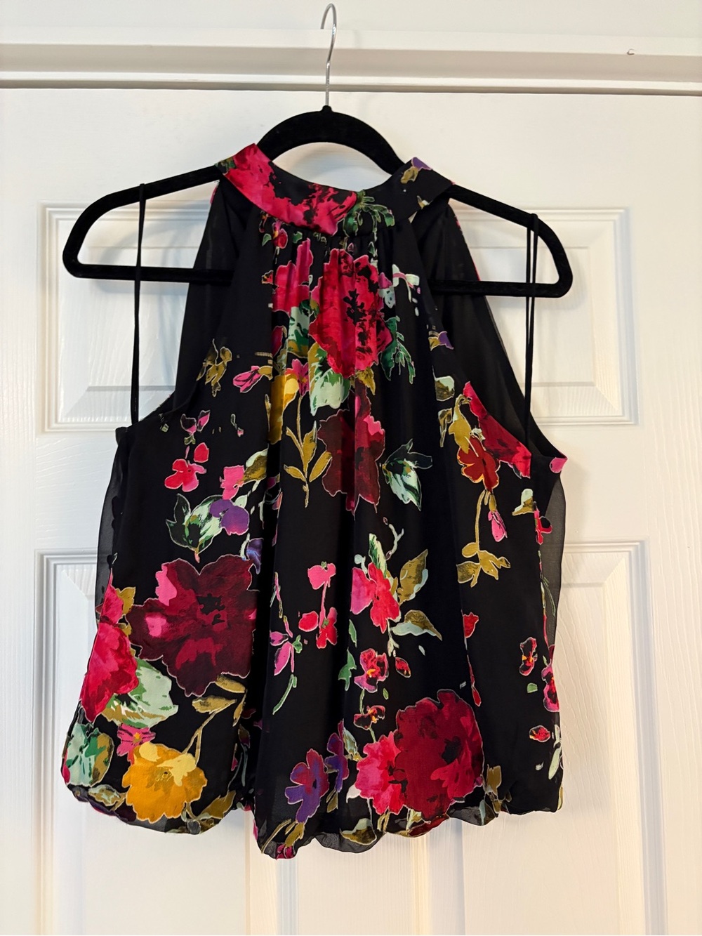 Alice + Olivia Black Halter Camisole with  Floral Print